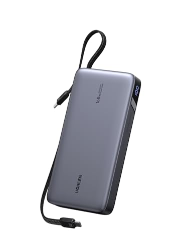 UGREEN Nexode Power Bank, 25,000mAh 165W Laptop Portable Charger with 2 Built-in USB-C Cables, 90Wh Fast Charging Business Travel Battery Pack for MacBook Pro/Air/ipad/iPhone 17/Samsung/Dell/HP/Lenovo
