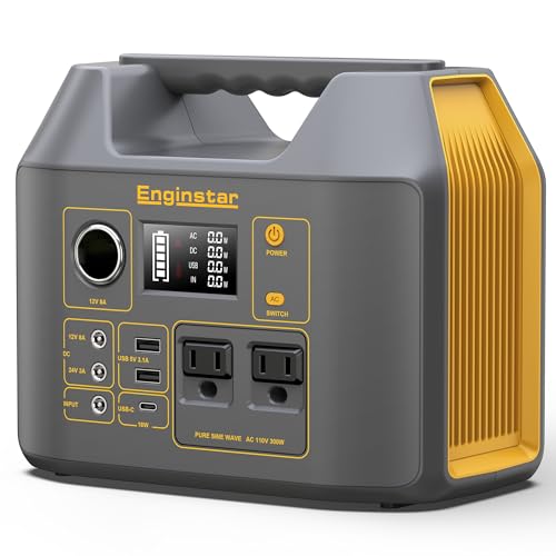 EnginStar 296Wh Portable Solar Generator, Pure Sine Wave Power Station | 110V Power Bank, 300W AC Outlet 80000mAh Lithium Battery Pack for Camping Outdoors Trip RV Hunting Vans Emergency