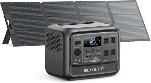 BLUETTI Elite 100 V2 Solar Generator with 200W Solar Panel (Ships Separately), Portable Power Station 1024Wh w/ 4 1800W AC Outlets, 35% Smaller, Ideal for Camping, Emergencies, Backup Power