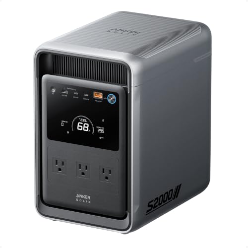 Anker SOLIX S2000 Portable Power Station, 1500W Solar Generator for Home Use, Up to 35-Hr Fridge Backup, 2,010Wh LFP Battery for Emergencies, Power Outages, Camping (Solar Panel Optional)