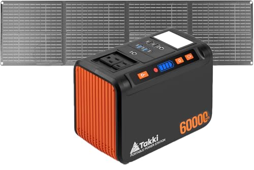 Takki Solar Generator Peak 450W Portable Power Station with 60W Solar Panels 222Wh Pure Sine Wave Camping Lithium Battery Power Pack with AC 110V Outlet for Camping CPAP Home Use Emergency Outdoor