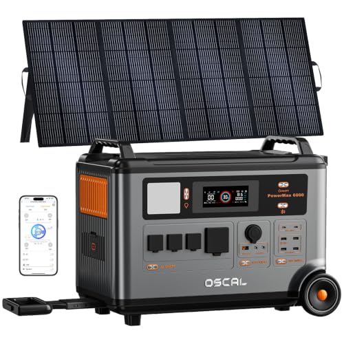PowerMax 6000 Solar Generator, 120/240V Split Phase Voltage 6000W AC Outlets (9000W Peak), 3600Wh Power Station Expandable to 57.6kWh, Emergency for Home (PowerMax 6000(3600Wh)+200W)