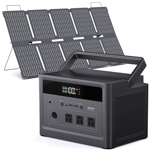 600W Solar Generator with 100W Panel, 1200W Surge Portable Power Station 576Wh LiFePO4 Battery, 100W USB-C & AC Outlet for Emergency, Hurricane, Camping, RV Off-Grid Power