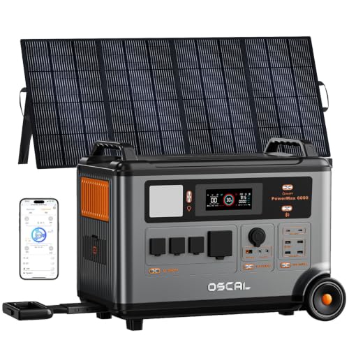PowerMax 6000 Solar Generator, 120/240V Split Phase Voltage 6000W AC Outlets (9000W Peak), 3600Wh Power Station Expandable to 57.6kWh, Emergency for Home (PowerMax 6000(3600Wh)+400W)