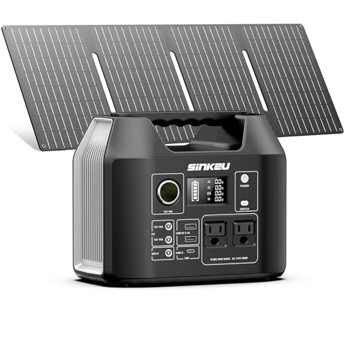 SinKeu Solar Generator with Panels Included - 300W Portable Power Station with 40W Solar Panel,256Wh (80000mAh) LiFePO4 Battery with USB DC AC Outlets for Home, Laptop, RV, Hurricane, Camping