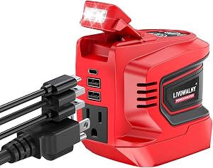 LIVOWALNY 200-250W Power Inverter Compatible with Milwaukee 18V Battery - DC 18V to AC 110