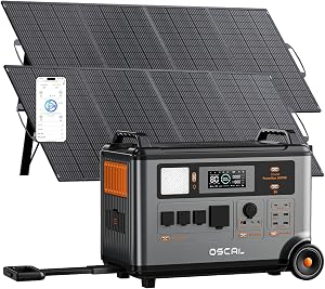 OSCAL 3600W Portable Solar Power Station with 2x200W Solar Panels, PowerMax 3600SE 3600Wh