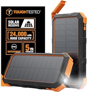 ToughTested 24000mAh Solar Power Bank Portable Charger, Fast Charging External Battery Pac