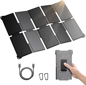 BigBlue Portable 35W Solar Panel Charger with Fast Charging USB-A and PD 25W USB-C for Cam
